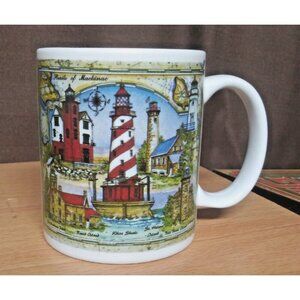 Donna Elias Series Mug Lighthouses of the Straits of Mackinac Sea Chart Collage